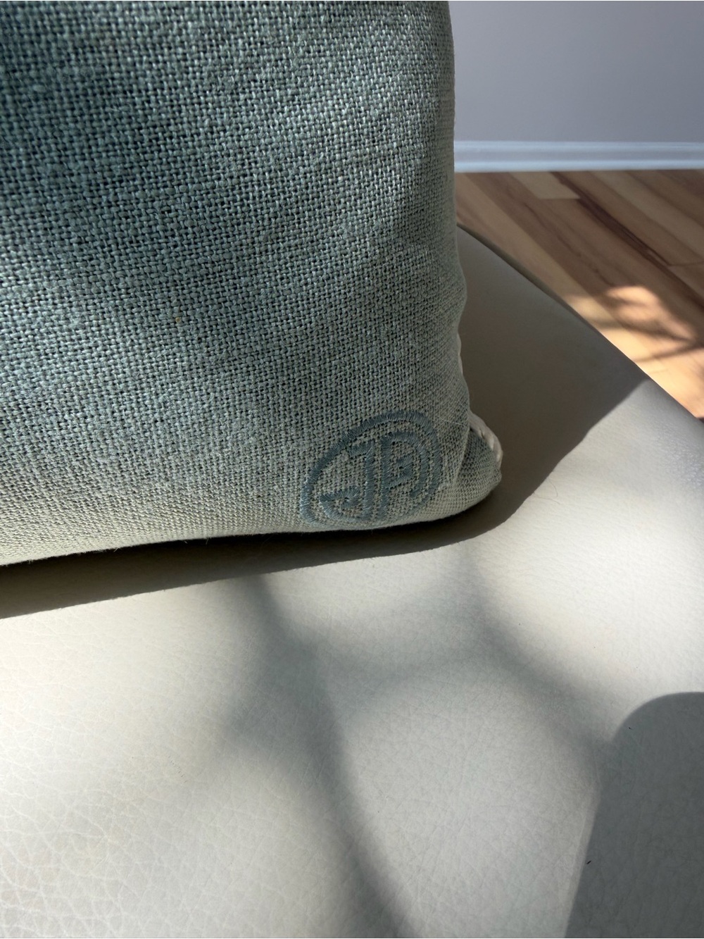 Jonathan Adler Light Green Pillow with Cream Rope Embroidered Motif - Picture 2 of 2